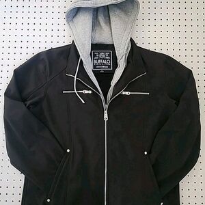 BUFFALO DAVID BITTON Men’s XL Soft Shell Fleece Lined Hooded Jacket Black Warm